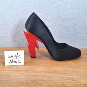 Prada *SINGLE SHOE* Satin Thunderbolt Heel Pump Women's EU 39 Red Black Italy